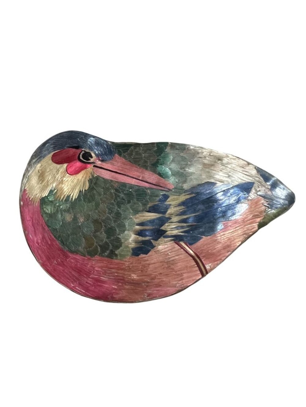 Handcrafted Bird-Shaped Decorative Box Vibrant Inlaid Feathers & Velvet Lining